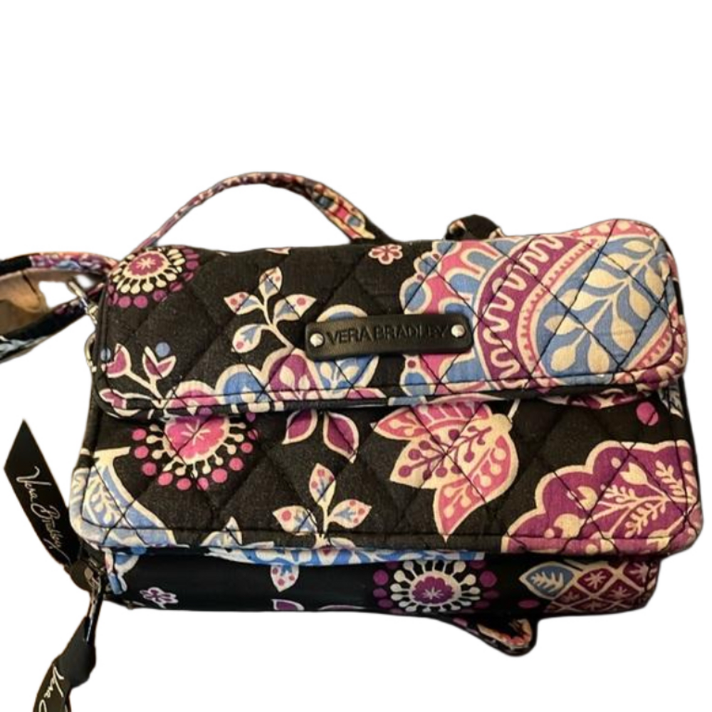 VERA BRADLEY CROSSBODY black purple pink floral - Picture 1 of 6